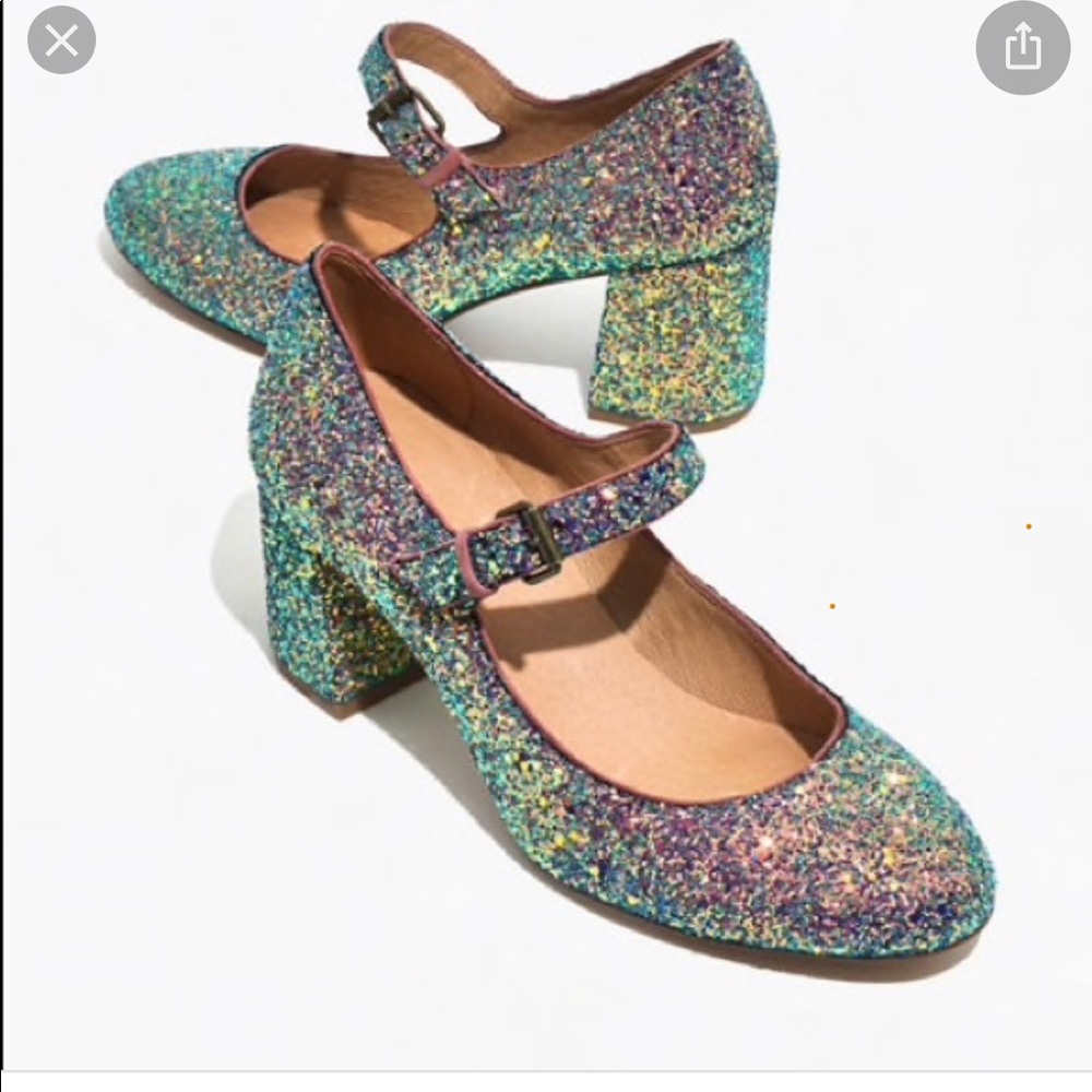 Madewell Multicolor Glitter Mary Jane Block Heel Pumps